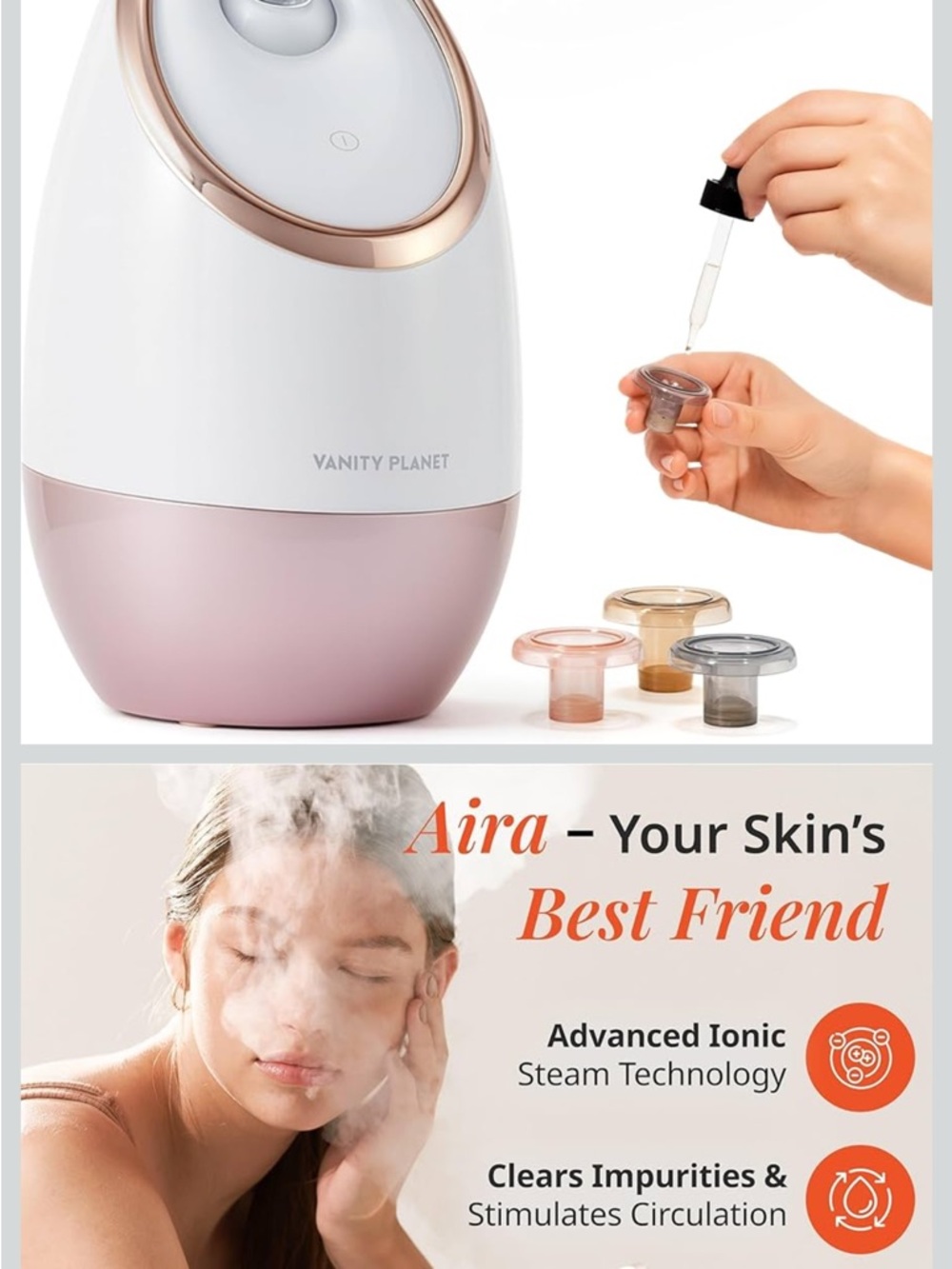 NEW IN BOX - Aira Ionic Facial Steamer - Cream/Gold - Picture 2 of 9